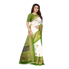 Generic Women's Art Silk Printed Saree With Unstitched Blouse (Green, 5-6 Mtrs)