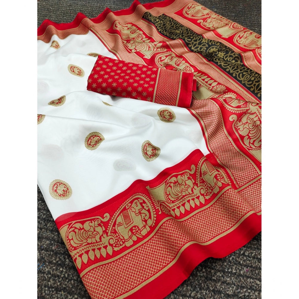 Generic Women's Art Silk Printed Saree With Unstitched Blouse (Red, 5-6 Mtrs)