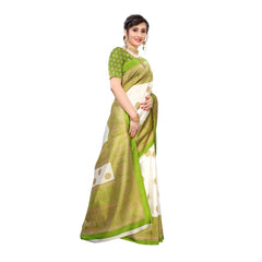 Generic Women's Art Silk Printed Saree With Unstitched Blouse (Green, 5-6 Mtrs)