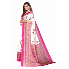 Generic Women's Art Silk Printed Saree With Unstitched Blouse (Pink, 5-6 Mtrs)