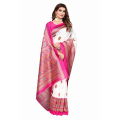 Generic Women's Art Silk Printed Saree With Unstitched Blouse (Pink, 5-6 Mtrs)