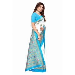 Generic Women's Art Silk Printed Saree With Unstitched Blouse (Blue, 5-6 Mtrs)