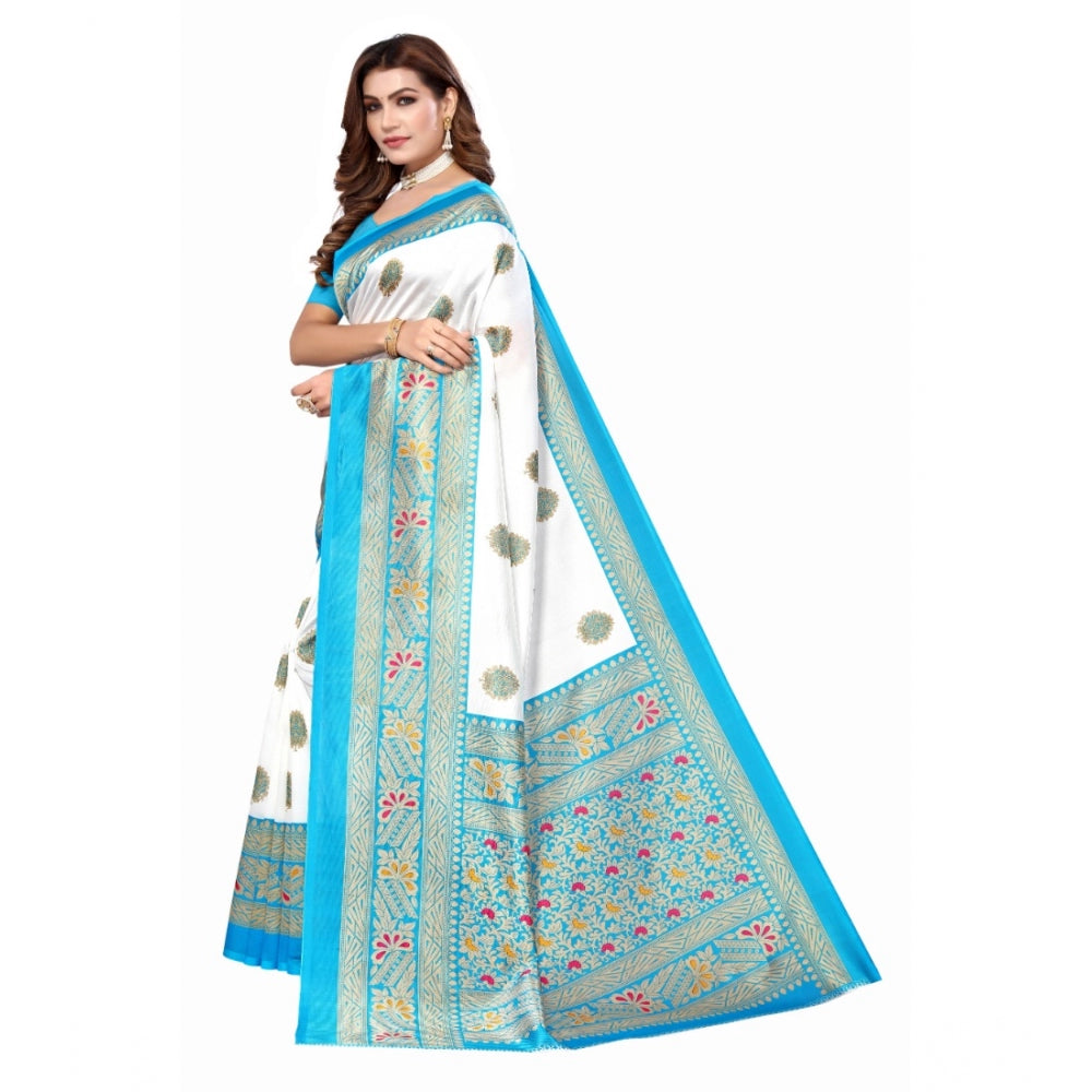 Generic Women's Art Silk Printed Saree With Unstitched Blouse (Blue, 5-6 Mtrs)