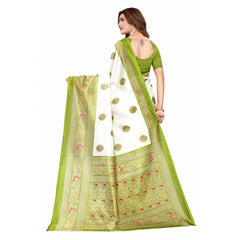 Generic Women's Art Silk Printed Saree With Unstitched Blouse (Green, 5-6 Mtrs)