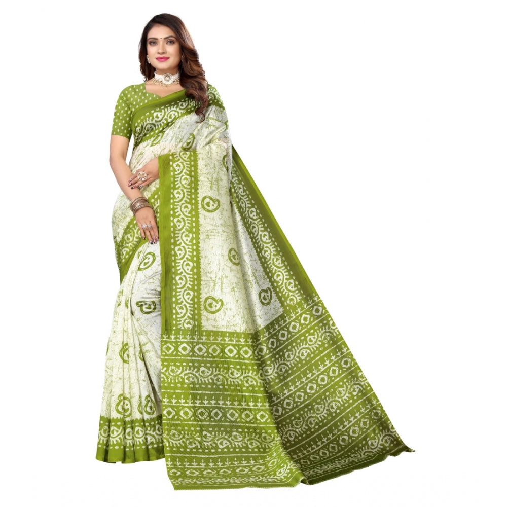 Generic Women's Art Silk Printed Saree With Unstitched Blouse (Green, 5-6 Mtrs)