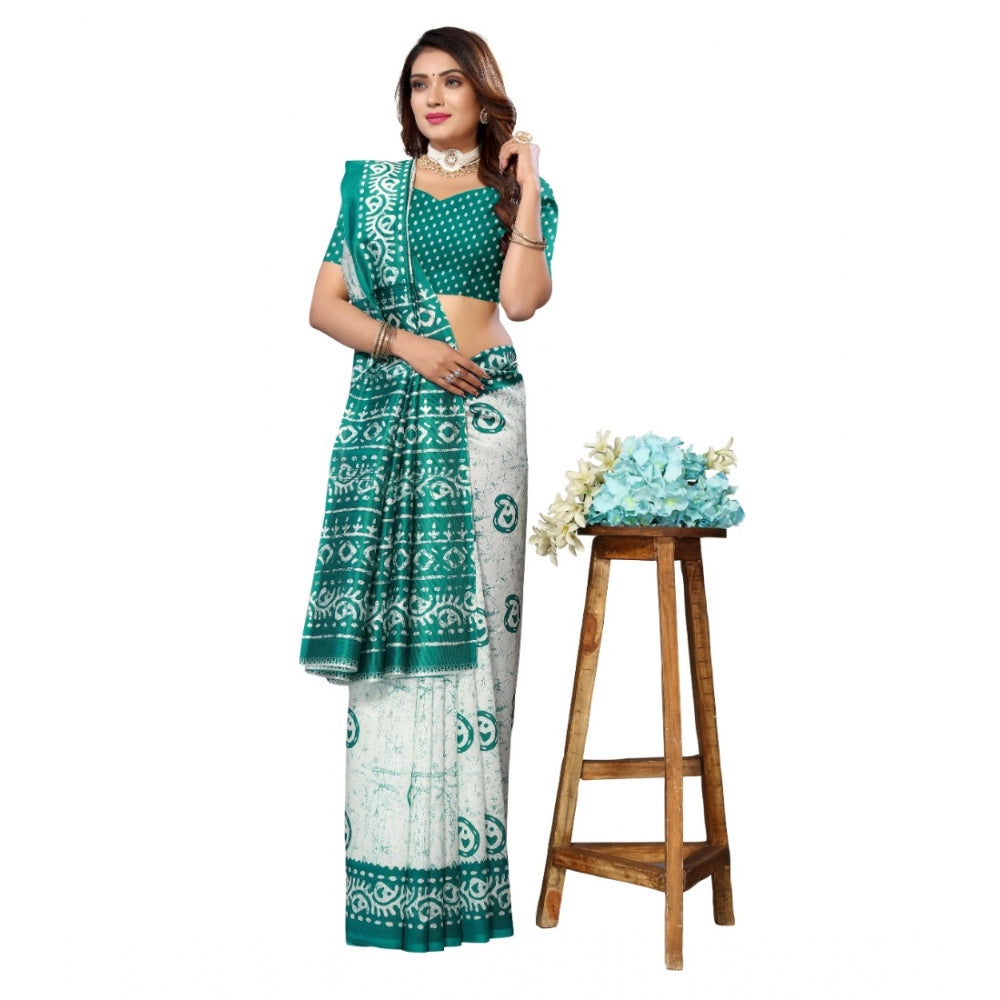 Generic Women's Art Silk Printed Saree With Unstitched Blouse (Green, 5-6 Mtrs)