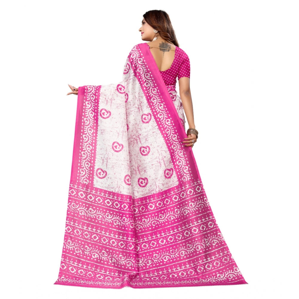 Generic Women's Art Silk Printed Saree With Unstitched Blouse (Pink, 5-6 Mtrs)