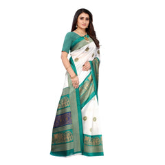 Generic Women's Art Silk Printed Saree With Unstitched Blouse (Green, 5-6 Mtrs)