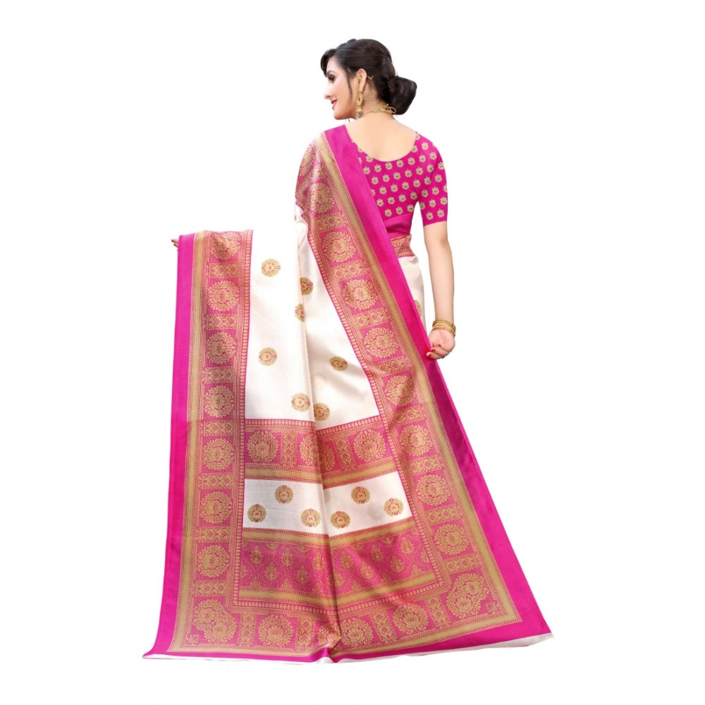 Generic Women's Art Silk Printed Saree With Unstitched Blouse (Pink, 5-6 Mtrs)