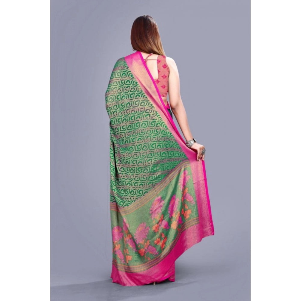 Generic Women's Viscose Rayon Printed Saree With Unstitched Blouse (Rama)