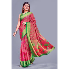 Generic Women's Viscose Rayon Printed Saree With Unstitched Blouse (Pink)