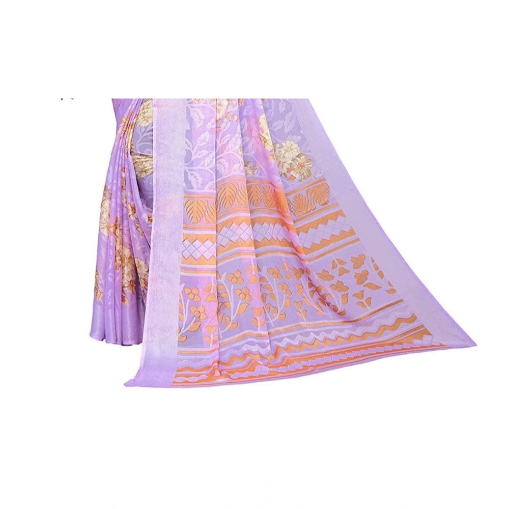 Generic Women's Viscose Rayon Printed Saree With Unstitched Blouse (Purple)