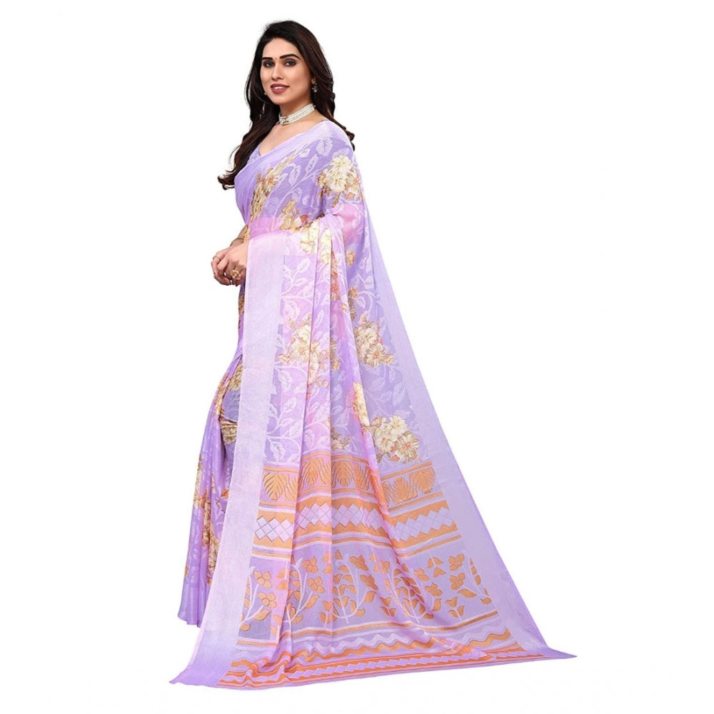 Generic Women's Viscose Rayon Printed Saree With Unstitched Blouse (Purple)