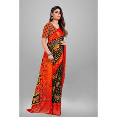 Generic Women's Viscose Rayon Printed Saree With Unstitched Blouse (Black)