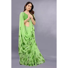 Generic Women's Georgette Printed Saree With Unstitched Blouse (Green)