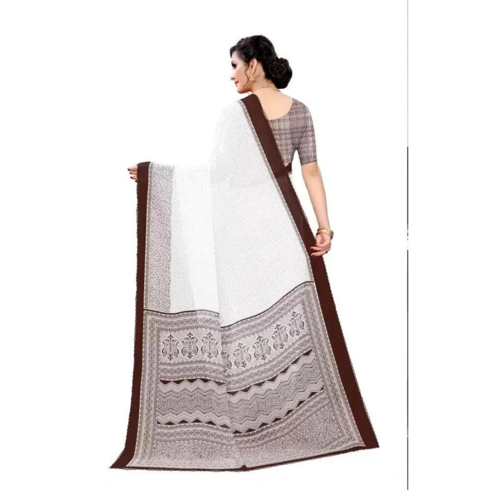 Generic Women's Georgette Printed Saree With Unstitched Blouse (Coffee)