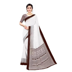 Generic Women's Georgette Printed Saree With Unstitched Blouse (Coffee)