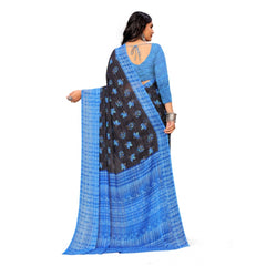 Generic Women's Georgette Printed Saree With Unstitched Blouse (Blue)