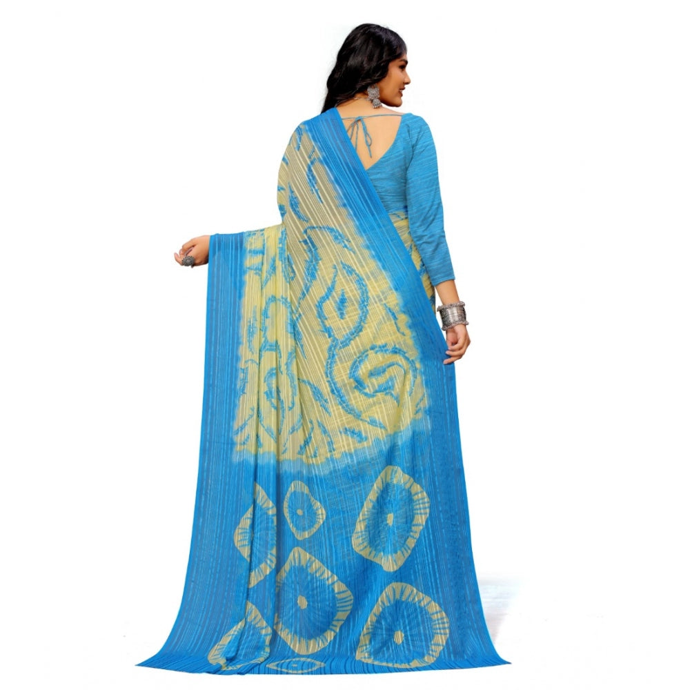 Generic Women's Georgette Printed Saree With Unstitched Blouse (Skyblue)