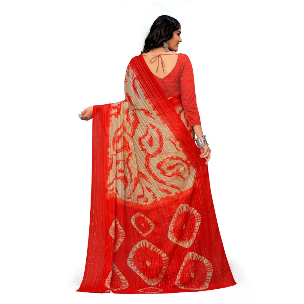 Generic Women's Georgette Printed Saree With Unstitched Blouse (Red)