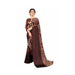 Generic Women's Sattin Patta Printed Saree With Unstitched Blouse (Brown)