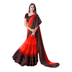 Generic Women's Sattin Patta Printed Saree With Unstitched Blouse (Red)