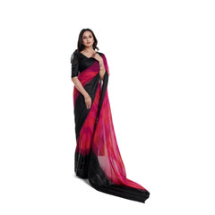 Generic Women's Sattin Patta Printed Saree With Unstitched Blouse (Pink)