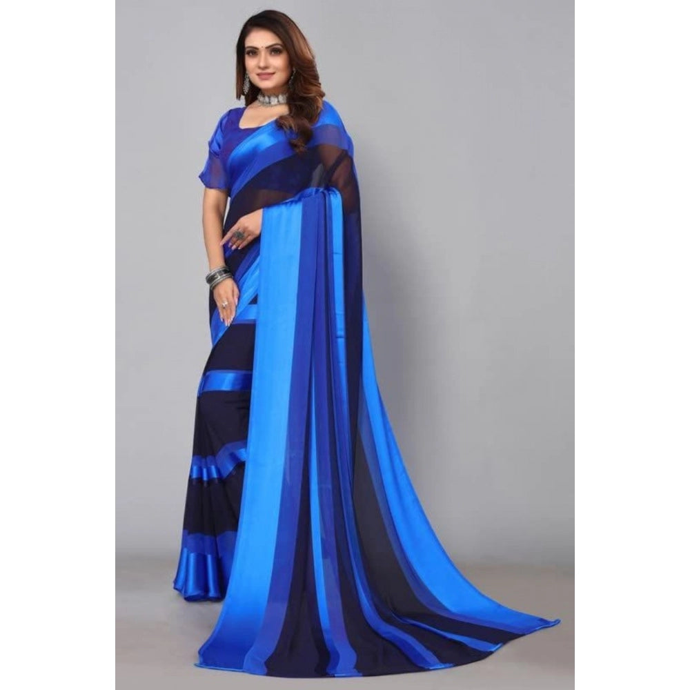 Generic Women's Sattin Patta Printed Saree With Unstitched Blouse (Skyblue)