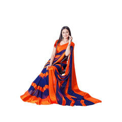 Generic Women's Sattin Patta Printed Saree With Unstitched Blouse (Orange)