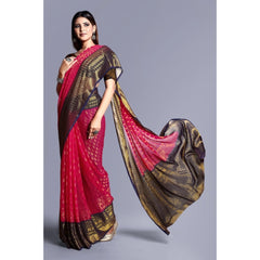 Generic Women's Viscose Rayon Printed Saree With Unstitched Blouse (Pink)