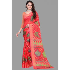 Generic Women's Viscose Rayon Printed Saree With Unstitched Blouse (Red)