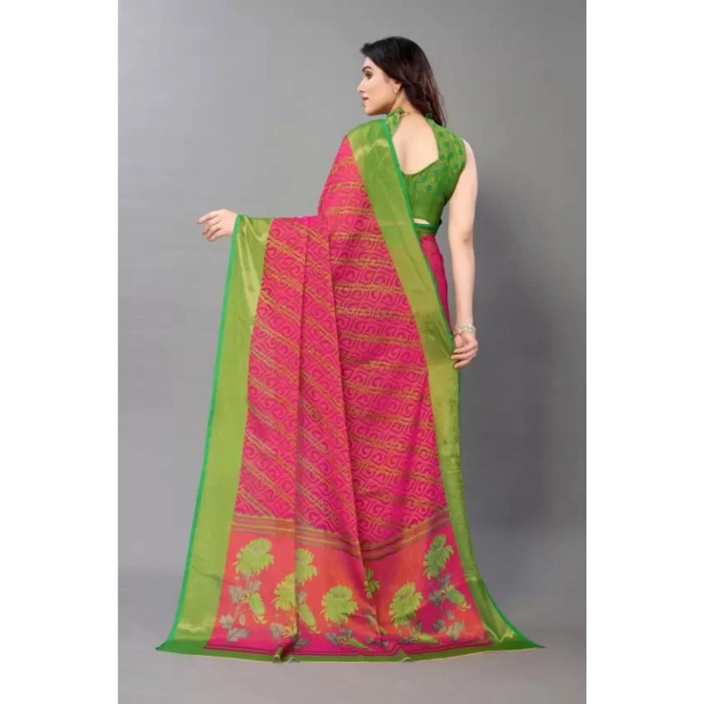 Generic Women's Viscose Rayon Printed Saree With Unstitched Blouse (Pink)