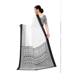 Generic Women's Georgette Printed Saree With Unstitched Blouse (Black)