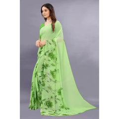 Generic Women's Georgette Printed Saree With Unstitched Blouse (Green)