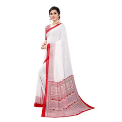 Generic Women's Georgette Printed Saree With Unstitched Blouse (Red)