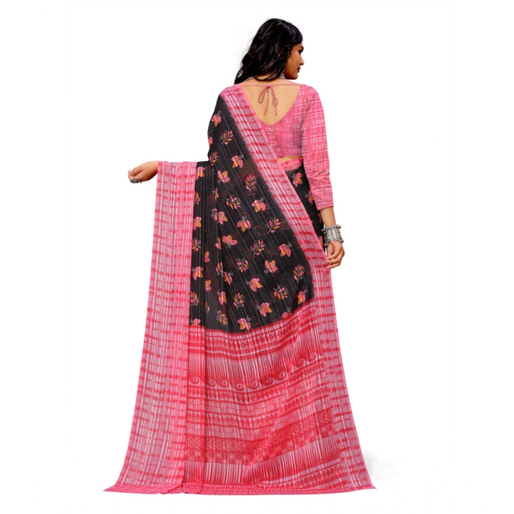 Generic Women's Georgette Printed Saree With Unstitched Blouse (Pink)