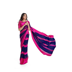 Generic Women's Sattin Patta Printed Saree With Unstitched Blouse (Pink)