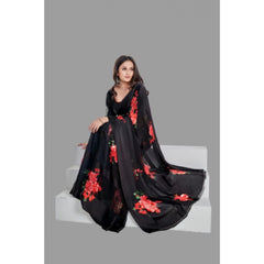 Generic Women's Sattin Patta Printed Saree With Unstitched Blouse (Red)