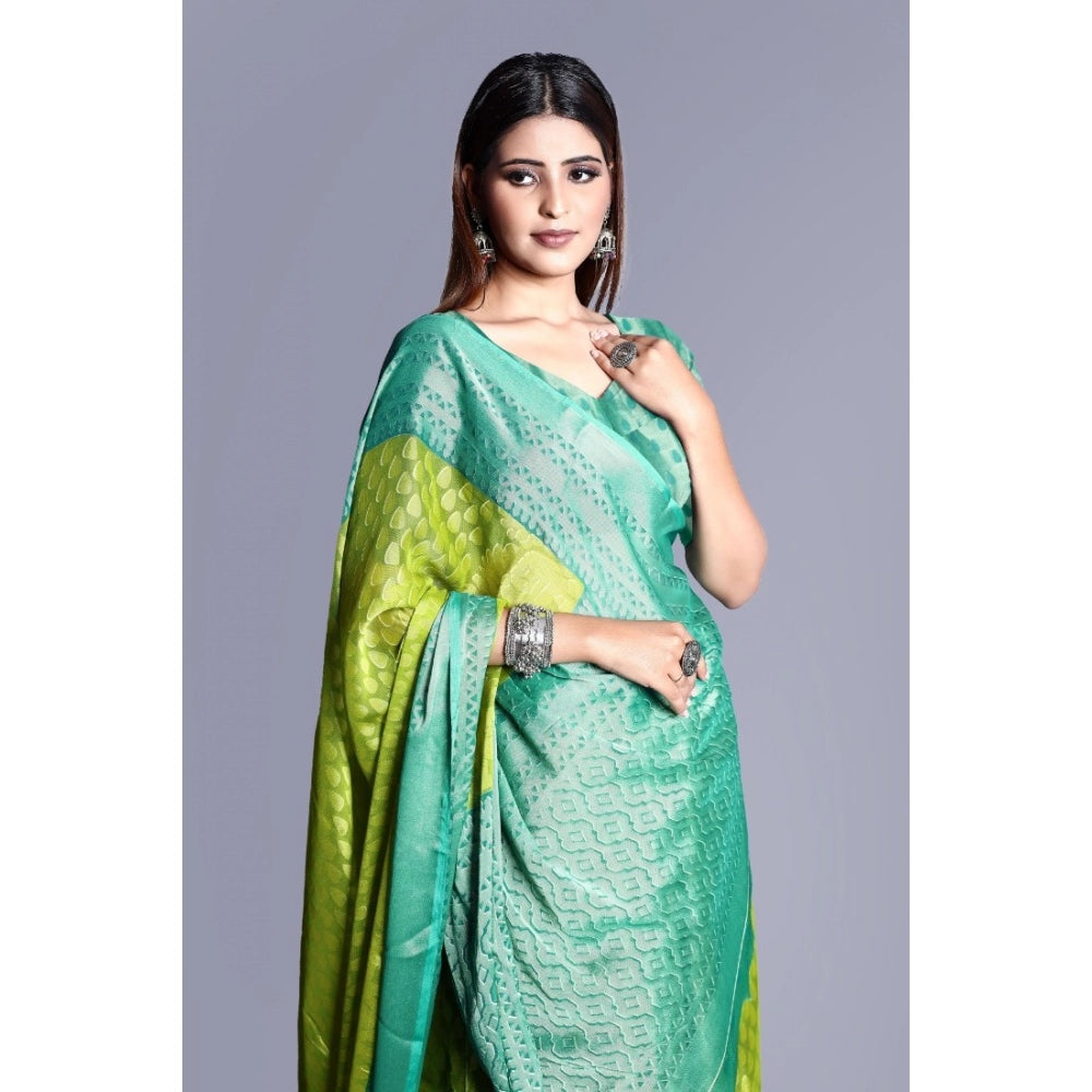 Generic Women's Viscose Rayon Printed Saree With Unstitched Blouse (Green)