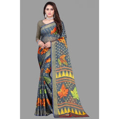 Generic Women's Viscose Rayon Printed Saree With Unstitched Blouse (Grey)