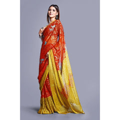 Generic Women's Viscose Rayon Printed Saree With Unstitched Blouse (Red)