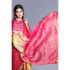 Generic Women's Viscose Rayon Printed Saree With Unstitched Blouse (Pink)