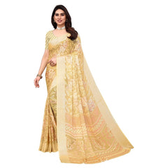 Generic Women's Viscose Rayon Printed Saree With Unstitched Blouse (Yellow)