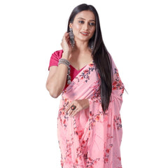 Generic Women's Georgette Printed Saree With Unstitched Blouse (Pink)