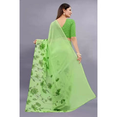 Generic Women's Georgette Printed Saree With Unstitched Blouse (Green)