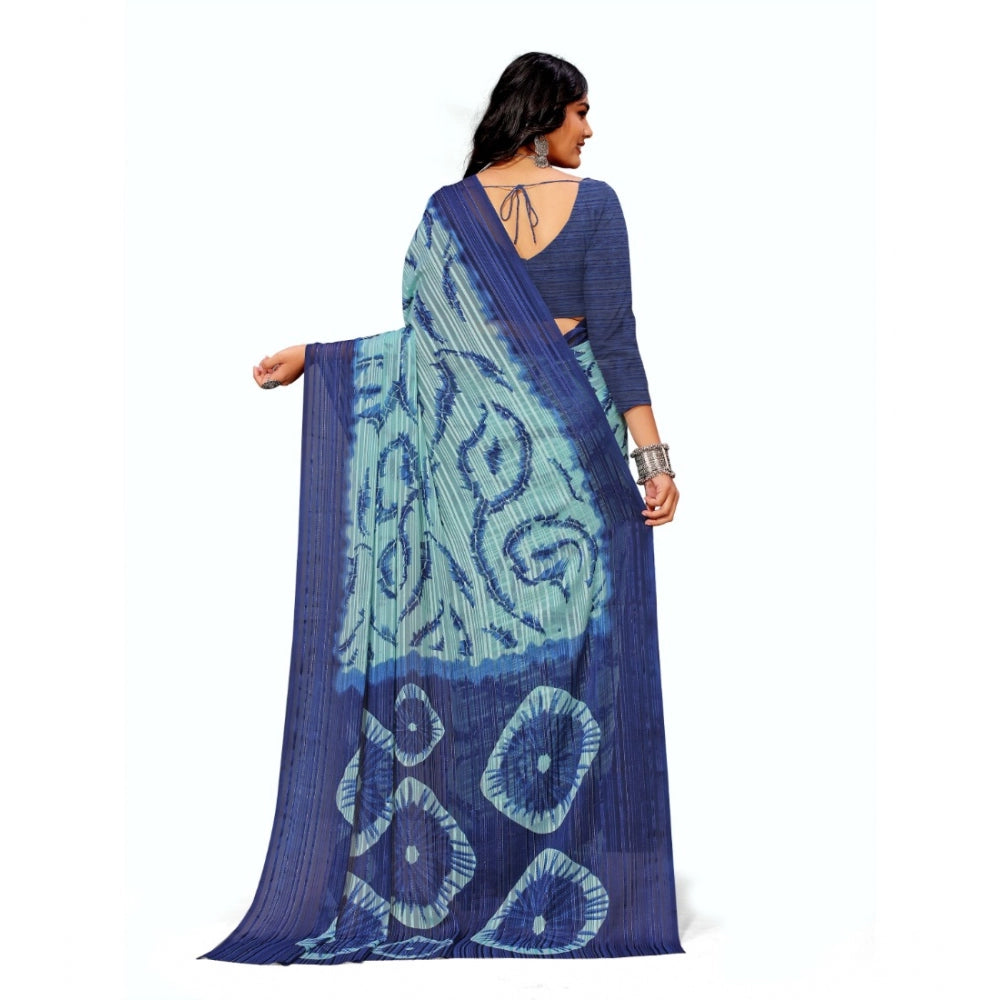 Generic Women's Georgette Printed Saree With Unstitched Blouse (Blue)