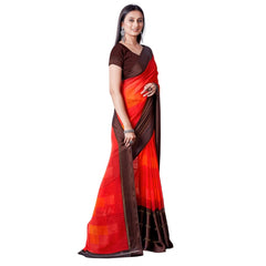 Generic Women's Sattin Patta Printed Saree With Unstitched Blouse (Red)