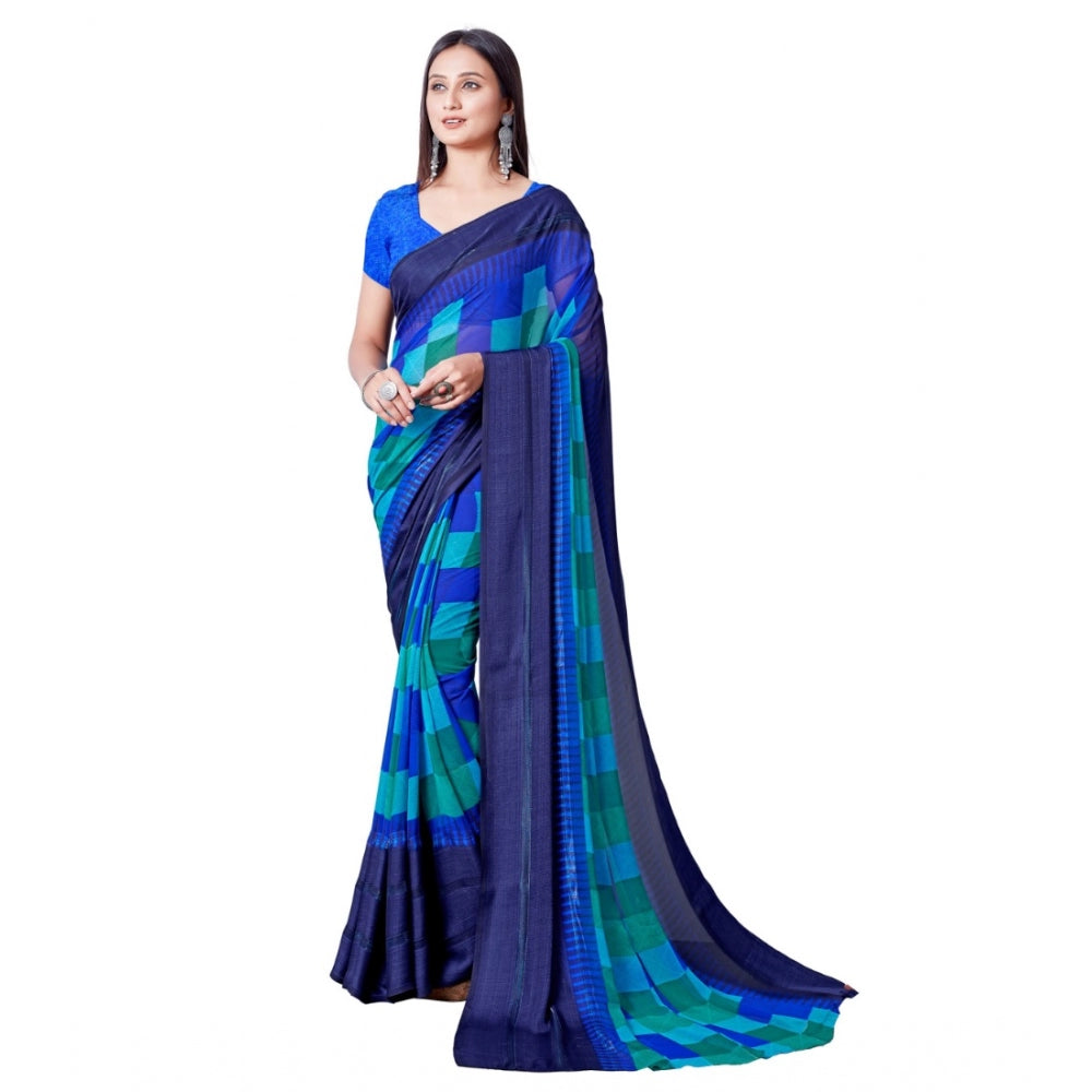 Generic Women's Sattin Patta Printed Saree With Unstitched Blouse (Skyblue)