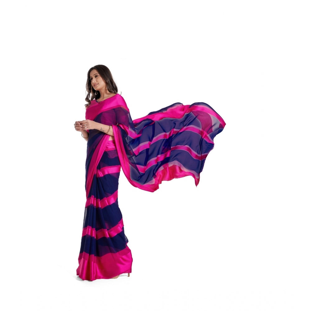 Generic Women's Sattin Patta Printed Saree With Unstitched Blouse (Pink)