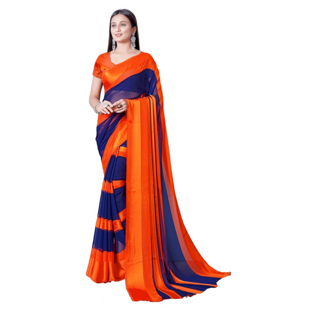 Generic Women's Sattin Patta Printed Saree With Unstitched Blouse (Orange)